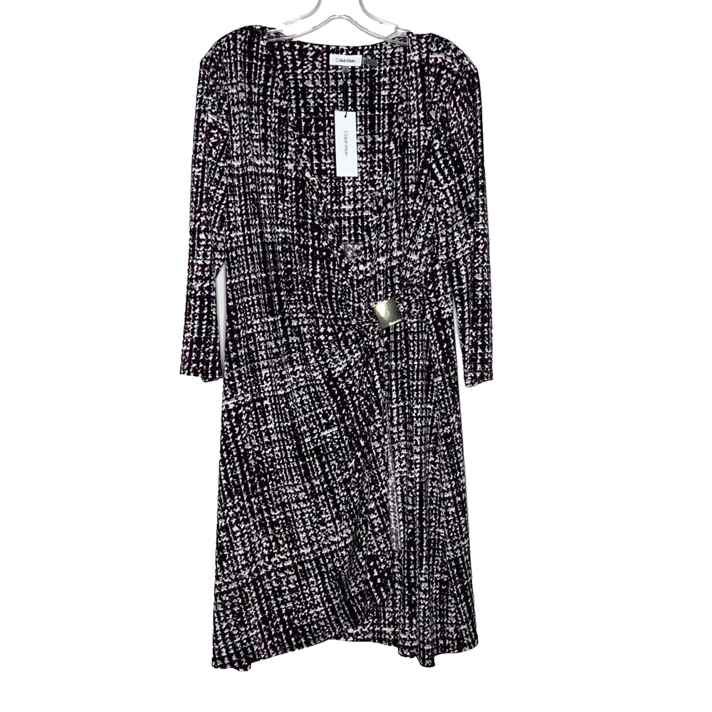 Calvin Klein Faux Wrap Dress with Gold Tone Hardware Women's Large